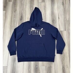 PUMA Blue Hoodie Sweatshirt Fleece Mens Sz XXL Logo Front Pocket